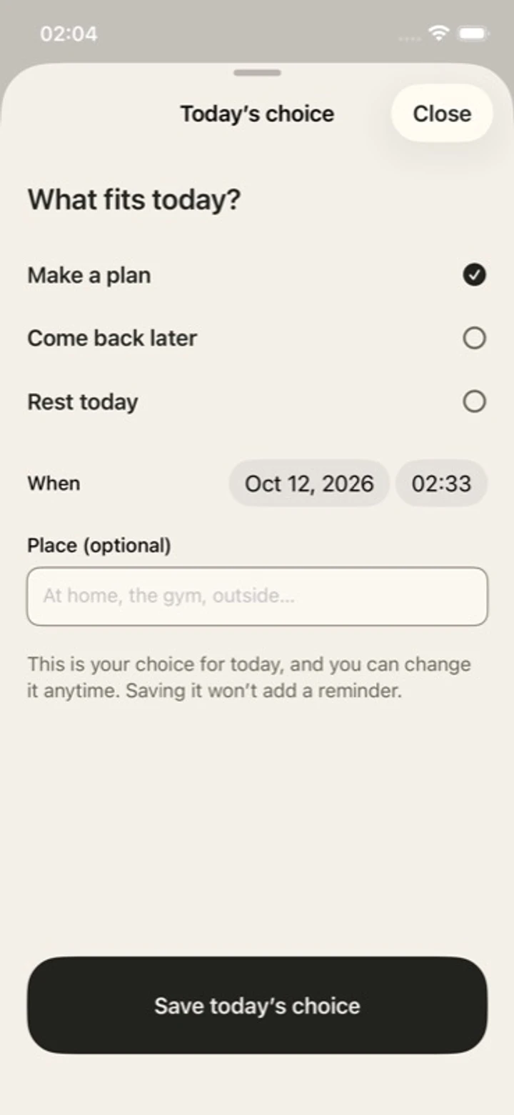 SCVLPT daily choice: make a plan, come back later or rest today