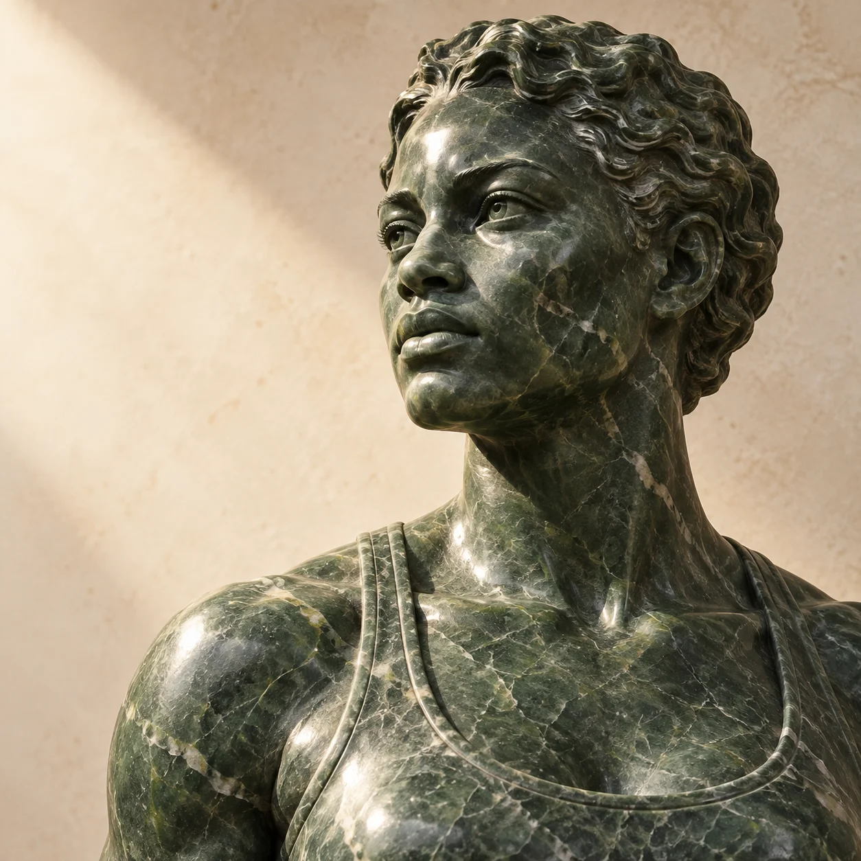 An original green marble athletic portrait